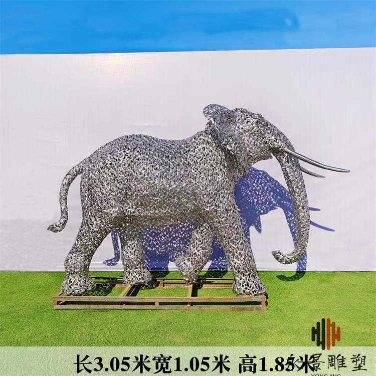 镂空大象雕塑 不锈钢发光动物雕塑草坪景观摆件