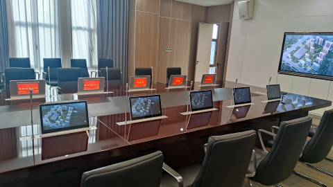 国产无纸化会议签到 电子白板 会议桌椅配套 嵌入式会议桌电脑升降器 隐藏式电脑屏幕