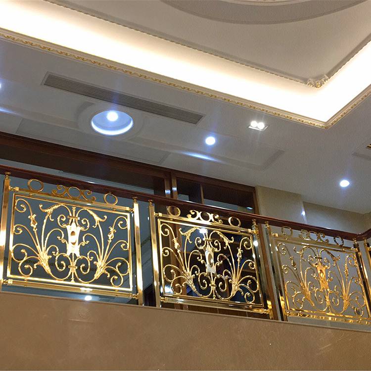 亮面时尚铜板雕花楼梯栏杆装饰 流行华丽金属镀金镂空栏杆