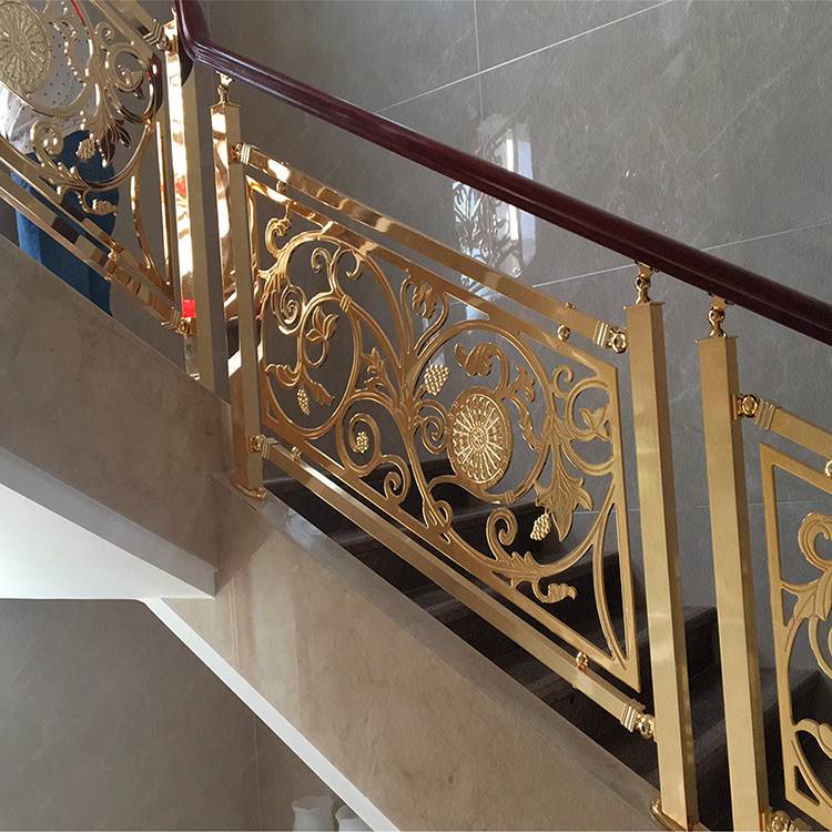 金属铜艺装饰 定制镶花件缕空镀K金楼梯栏杆 按尺寸设计