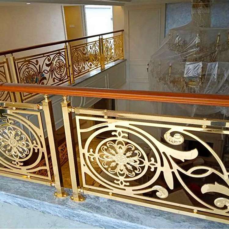 欧式亮面铜板雕花楼梯栏杆扶手 洋房室内安装金属镀金护栏