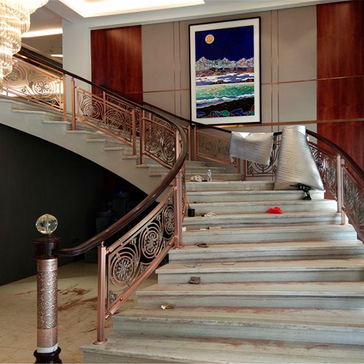 豪华设计别墅室内阳台栏杆 定制欧式铜板雕花楼梯扶手