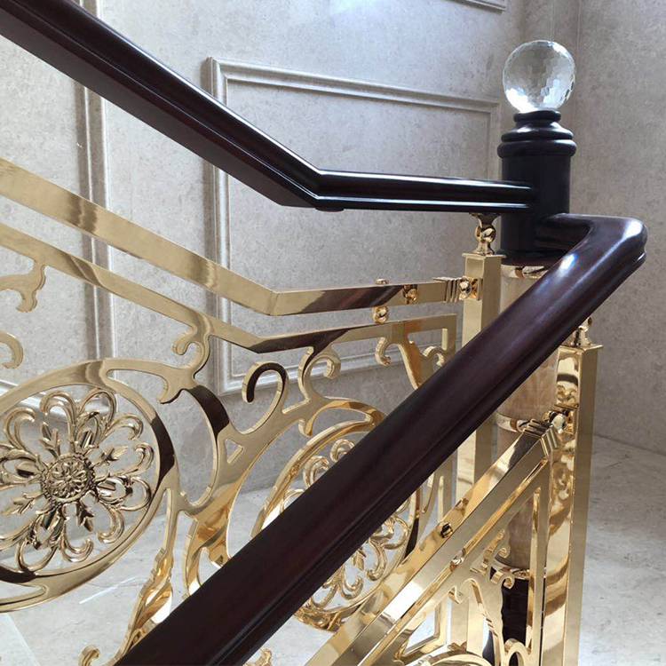 定制弧形新中式艺术铜艺雕花镀铜楼梯栏杆 流行时尚装饰
