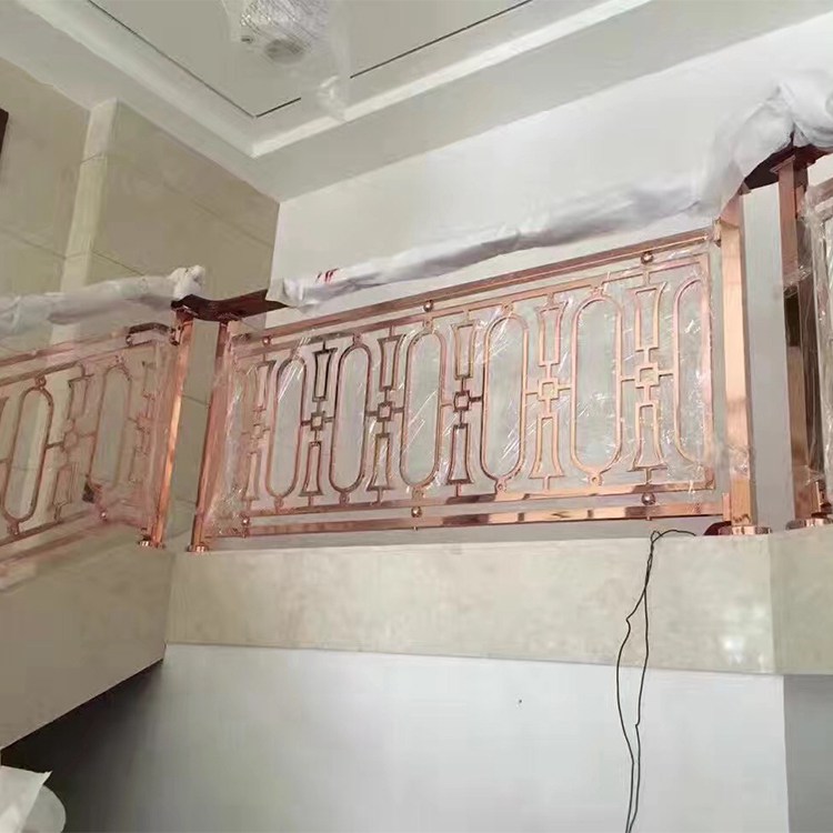 自建房室内镀金设计 铝浮雕铜楼梯护栏加工定做