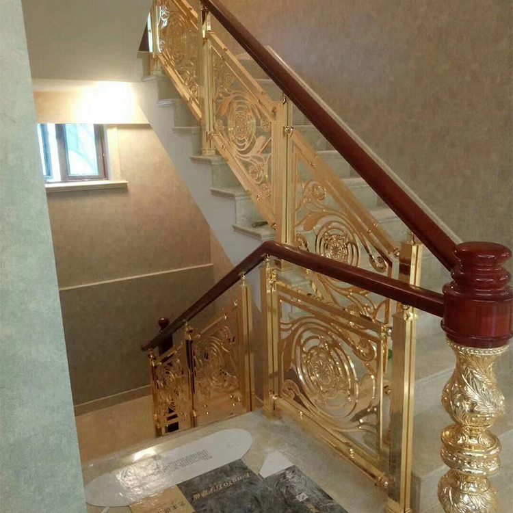 欧式亮面铜板雕刻镂空护栏扶手 潮流金属镀金楼梯栏杆