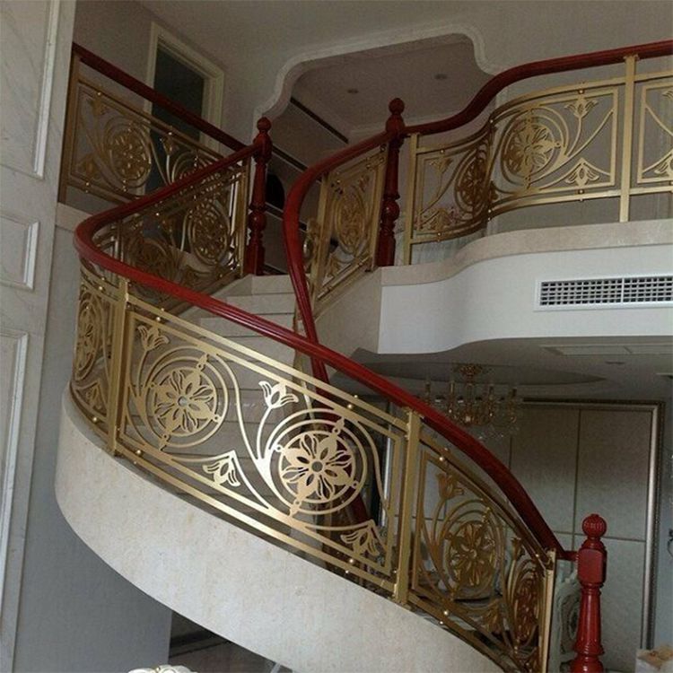 佛山 现代元素装修 全铜镂空U型艺术铝楼梯护栏设计