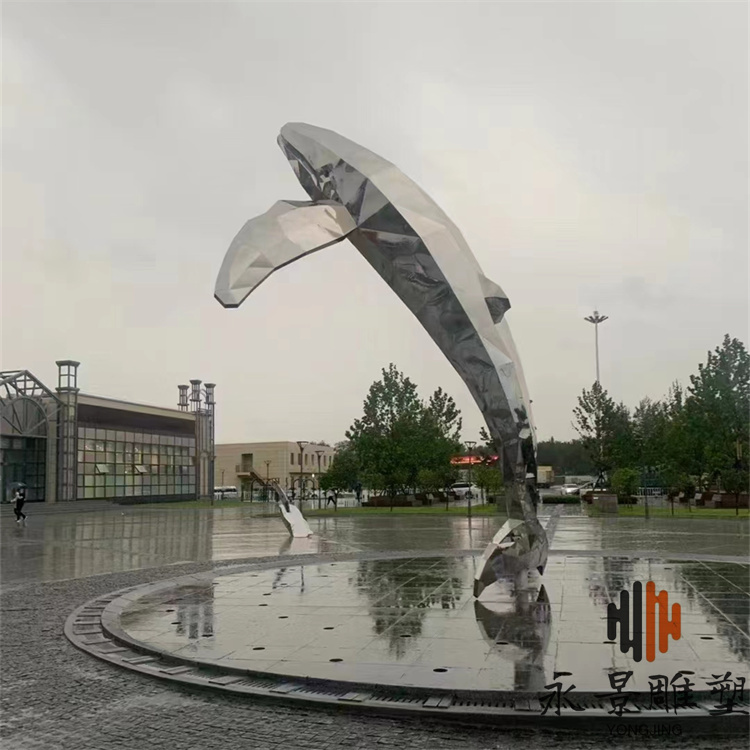 几何不锈钢鲸鱼雕塑 抽象镂空鲸鱼雕塑水池水景摆件