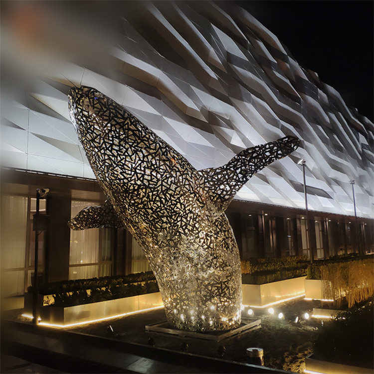 大型镂空鲸鱼雕塑 不锈钢鲸鱼雕塑摆件