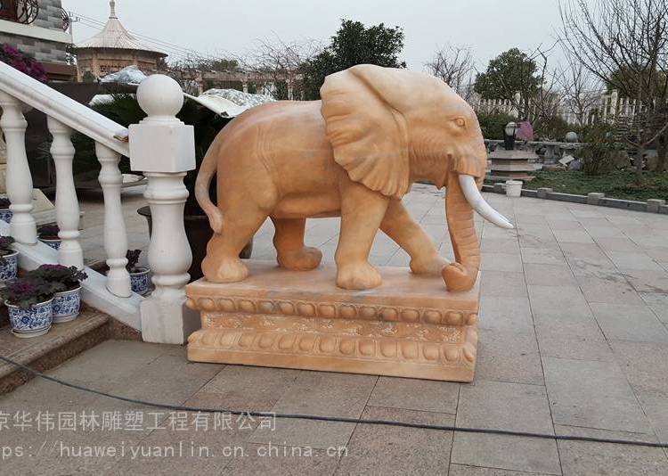 石雕小象大理石雕刻晚霞红象别墅酒店银行广场门口摆放大象