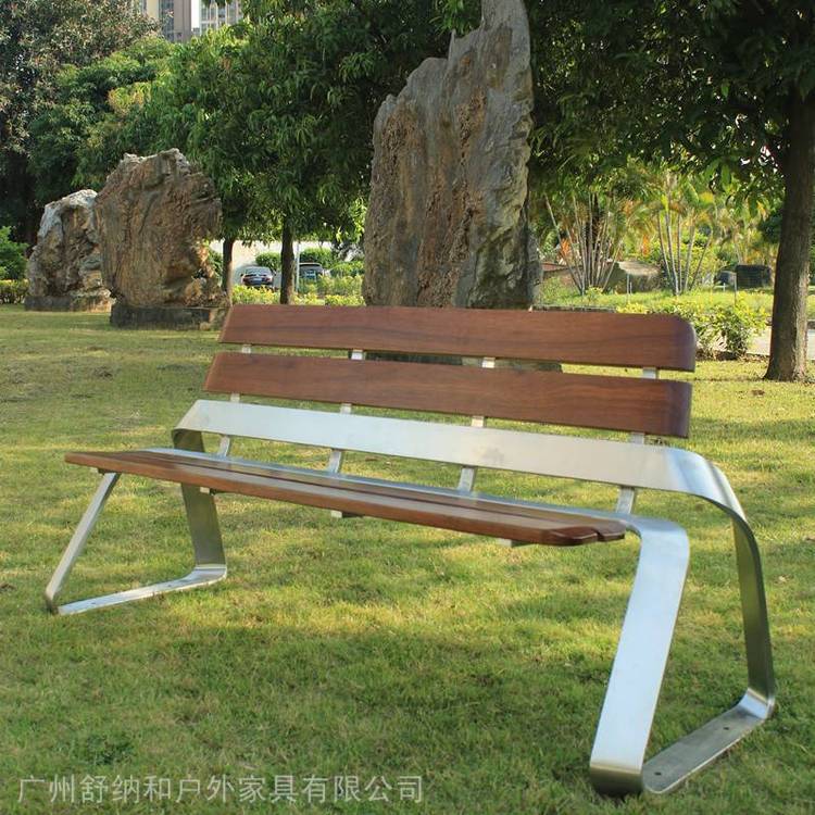 304不锈钢异形户外长椅不带扶手带靠背小区公园椅