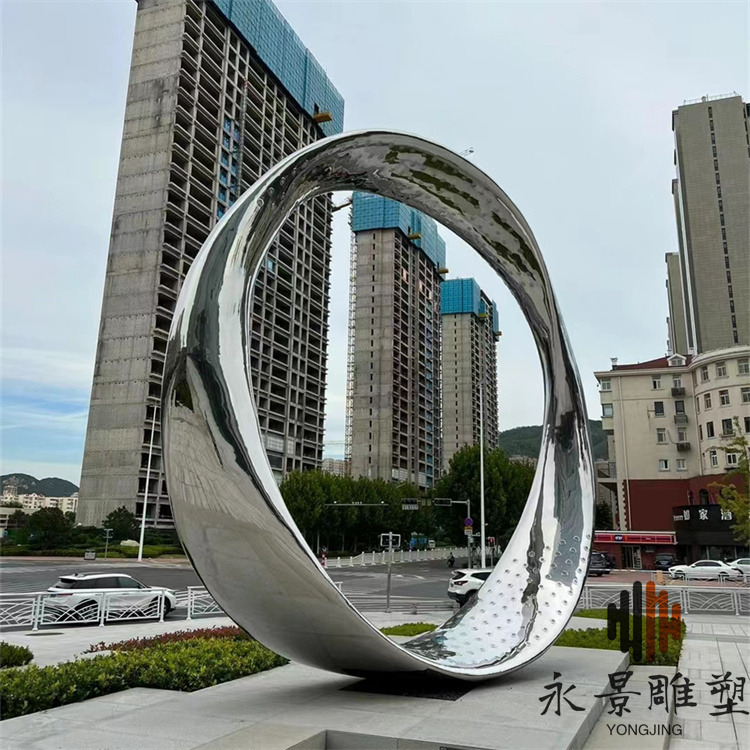 大型不锈钢圆环雕塑 抽象镜面圆环雕塑创意景观雕塑