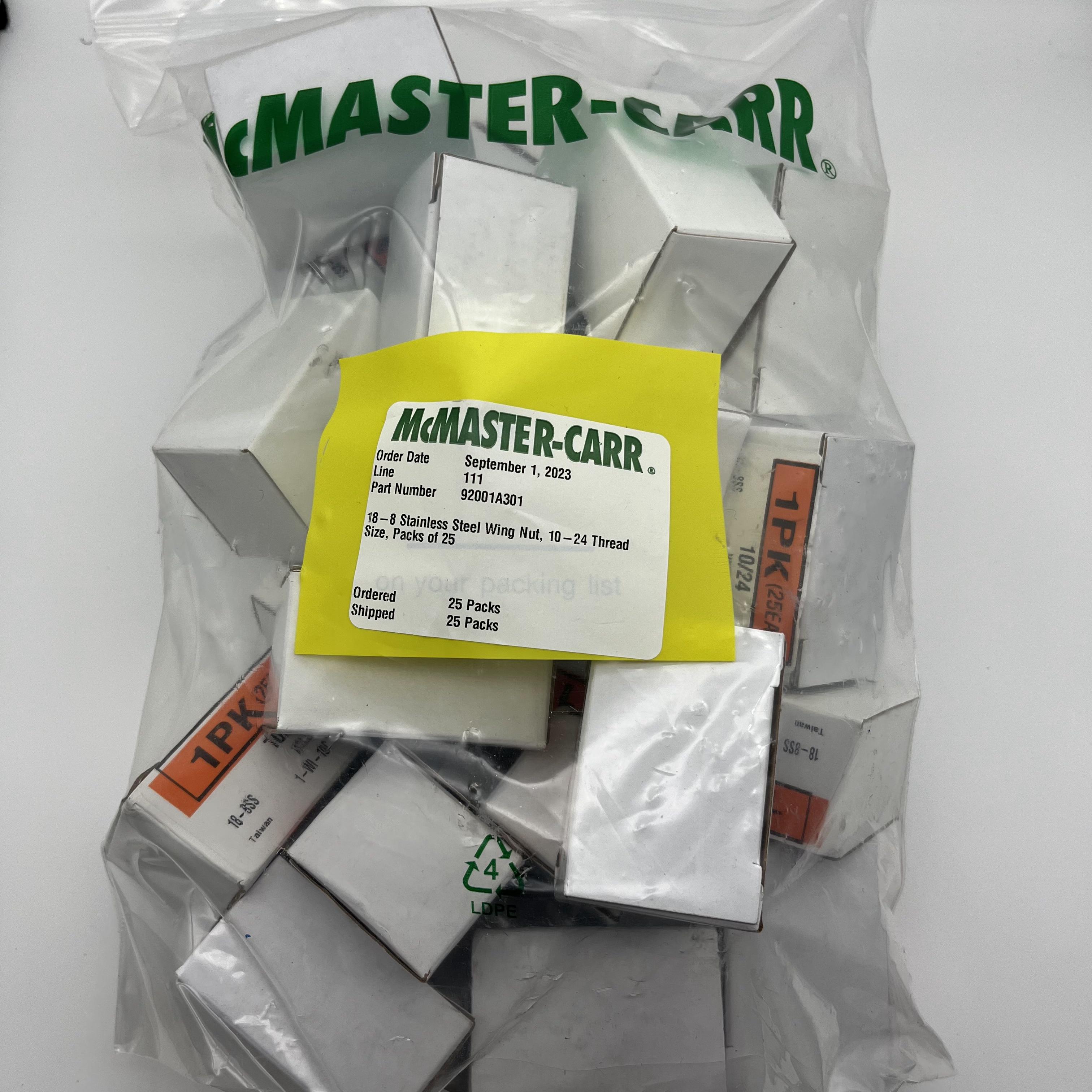 美国McMaster-Carr18-8不锈钢蝶形螺母10-24螺纹尺寸92001A301