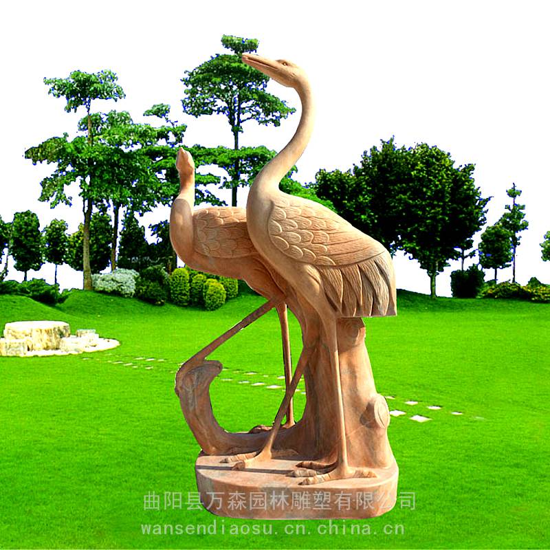 石雕鹤 晚霞红雕刻仙鹤动物雕塑 园林景观天鹅摆件 万森雕塑
