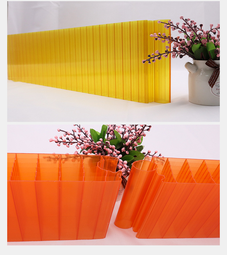 8mm红色阳光板 黄色橙色阳光板五彩颜色拼接安装pc耐力板