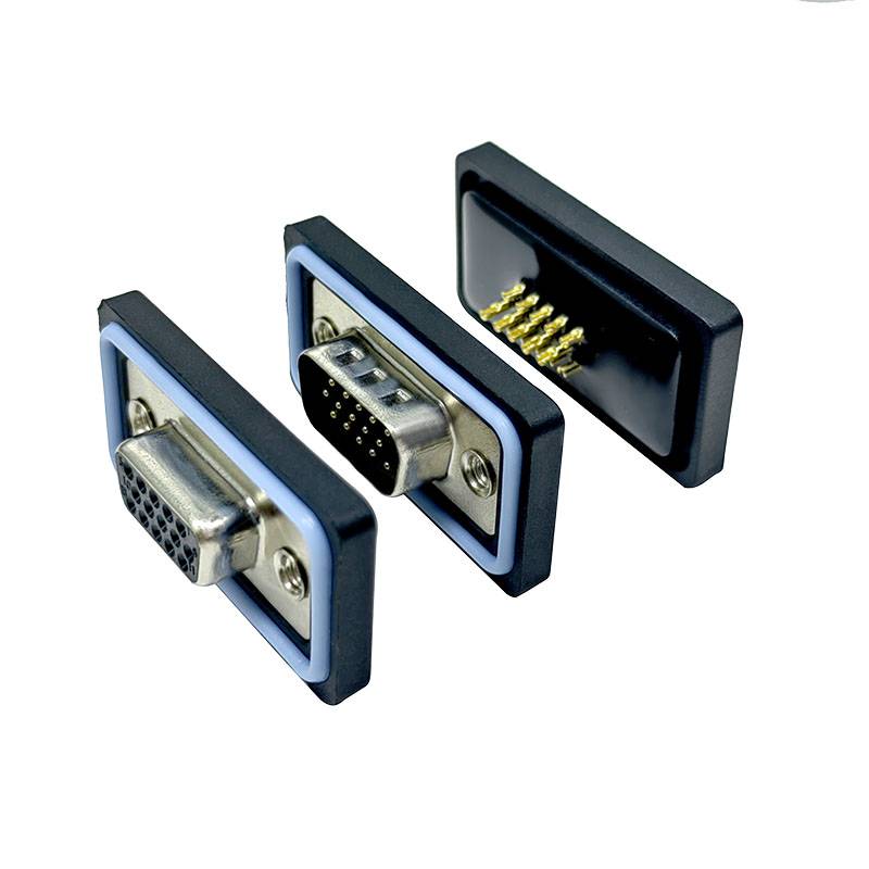 防水hdp15针连接器串口公母头直插180度实芯针三排15PIN通讯插头
