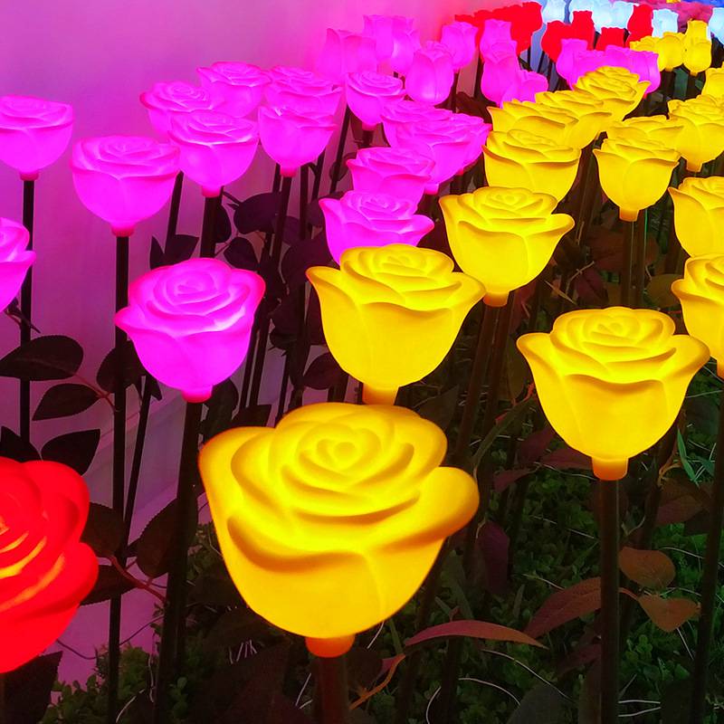 LED塑料玫瑰花灯插地灯户外防水公园草坪街道亮化仿真景观装饰灯