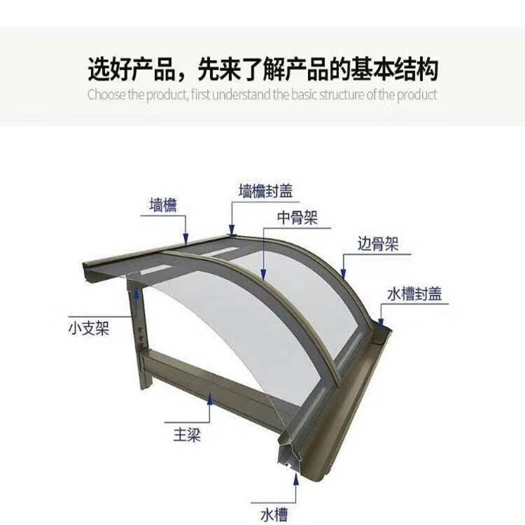 销售北京雨棚定做铝合金遮阳棚房山透明耐力板雨棚定制