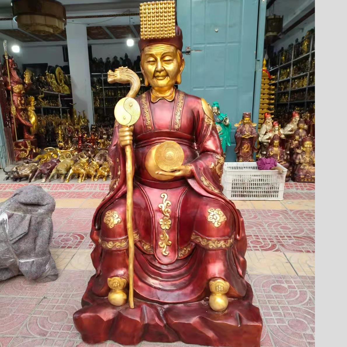 景区寺院供奉大型 铜彩雕塑神像工艺品 王婵老祖佛像 加工定制