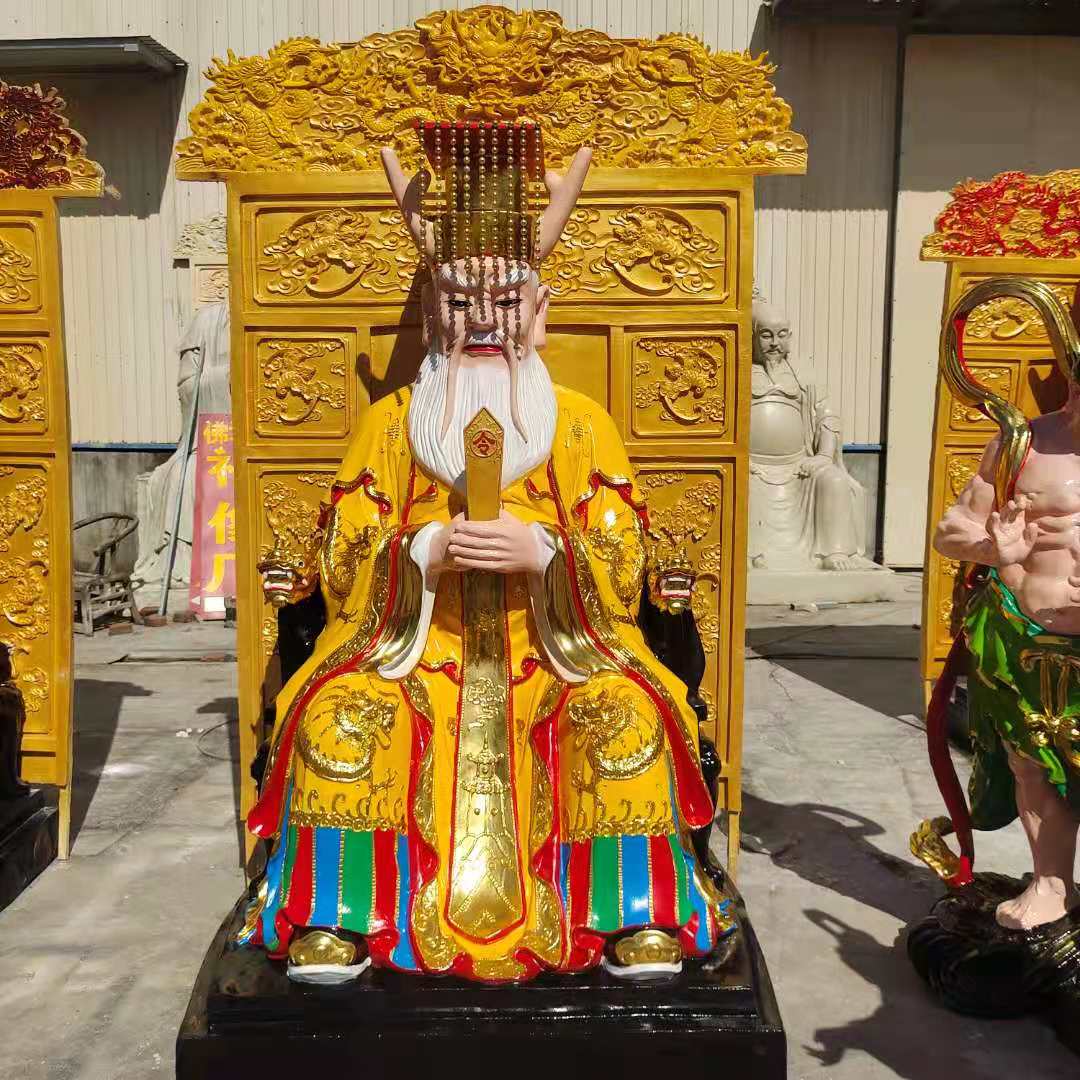 2米带背光东海龙王神像 树脂彩绘黑龙爷像 寺庙供奉大型佛像摆件