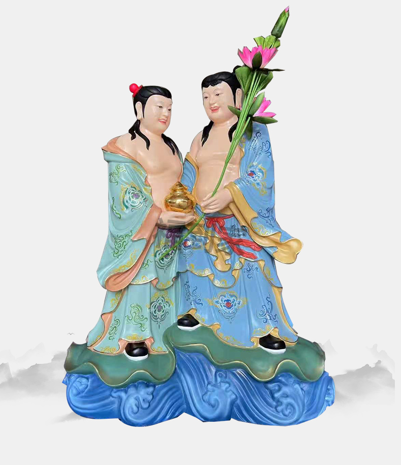 玻璃钢和合二仙神像 传统典型的象征形象家庭和睦 婚姻美满 佛像厂家
