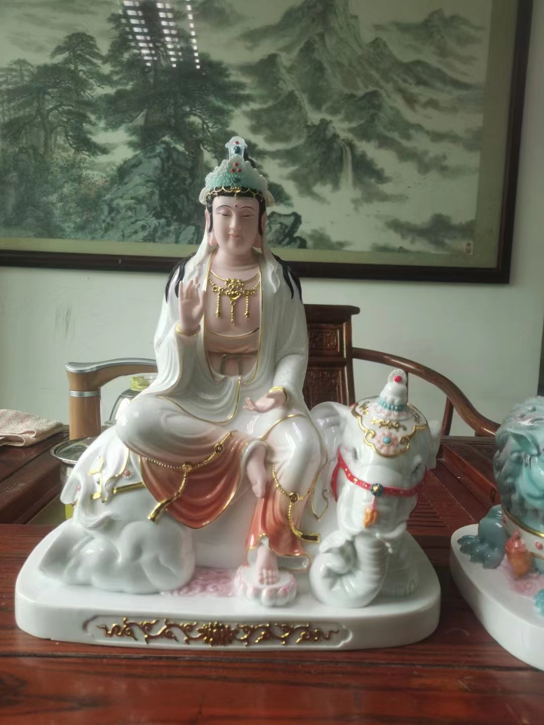 19寸文殊菩萨神像 玻璃钢铜彩普贤菩萨佛像 家用客厅供奉四大菩萨佛像摆件