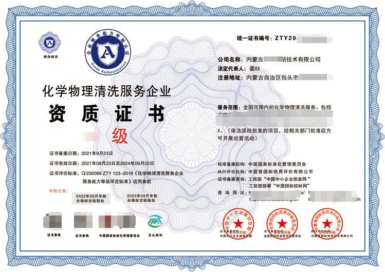 广州化学物理清洗服务企业资质证书