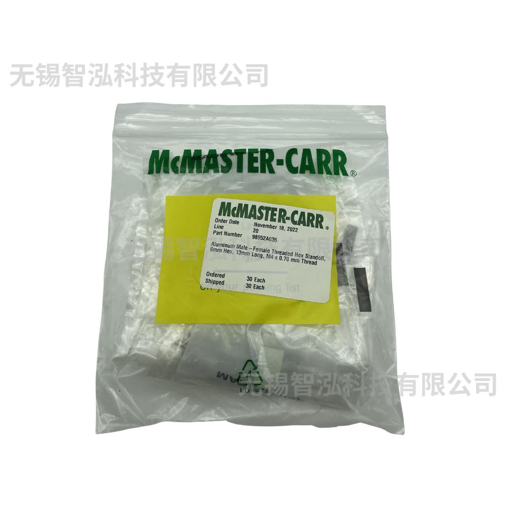 98952A035美国McMaster-Carr铝制公母螺纹六角螺柱6mm 六角， 13mm长， M4 x 0.70 mm 螺纹