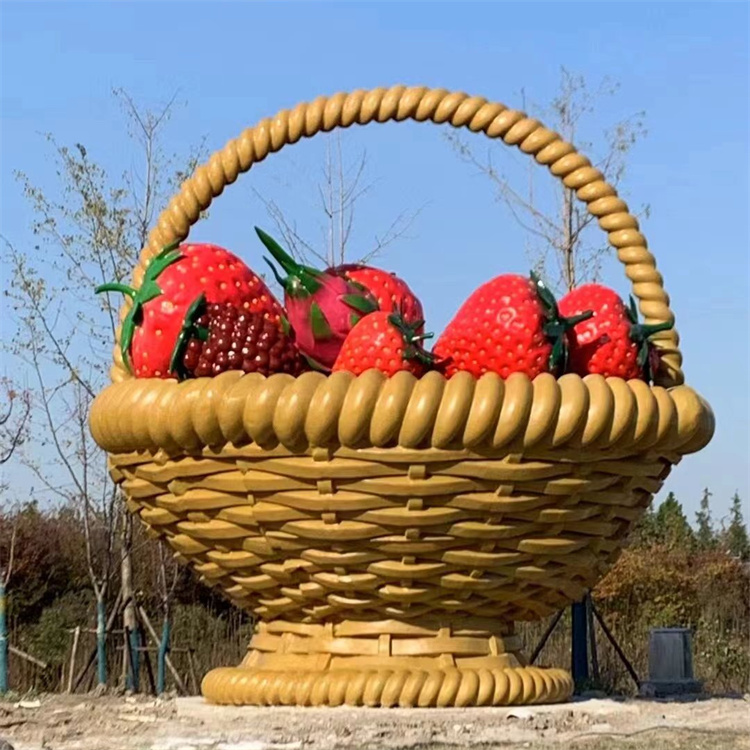 草莓果篮雕塑 玻璃钢仿真水果篮雕塑广场公园景观摆件 永景园林