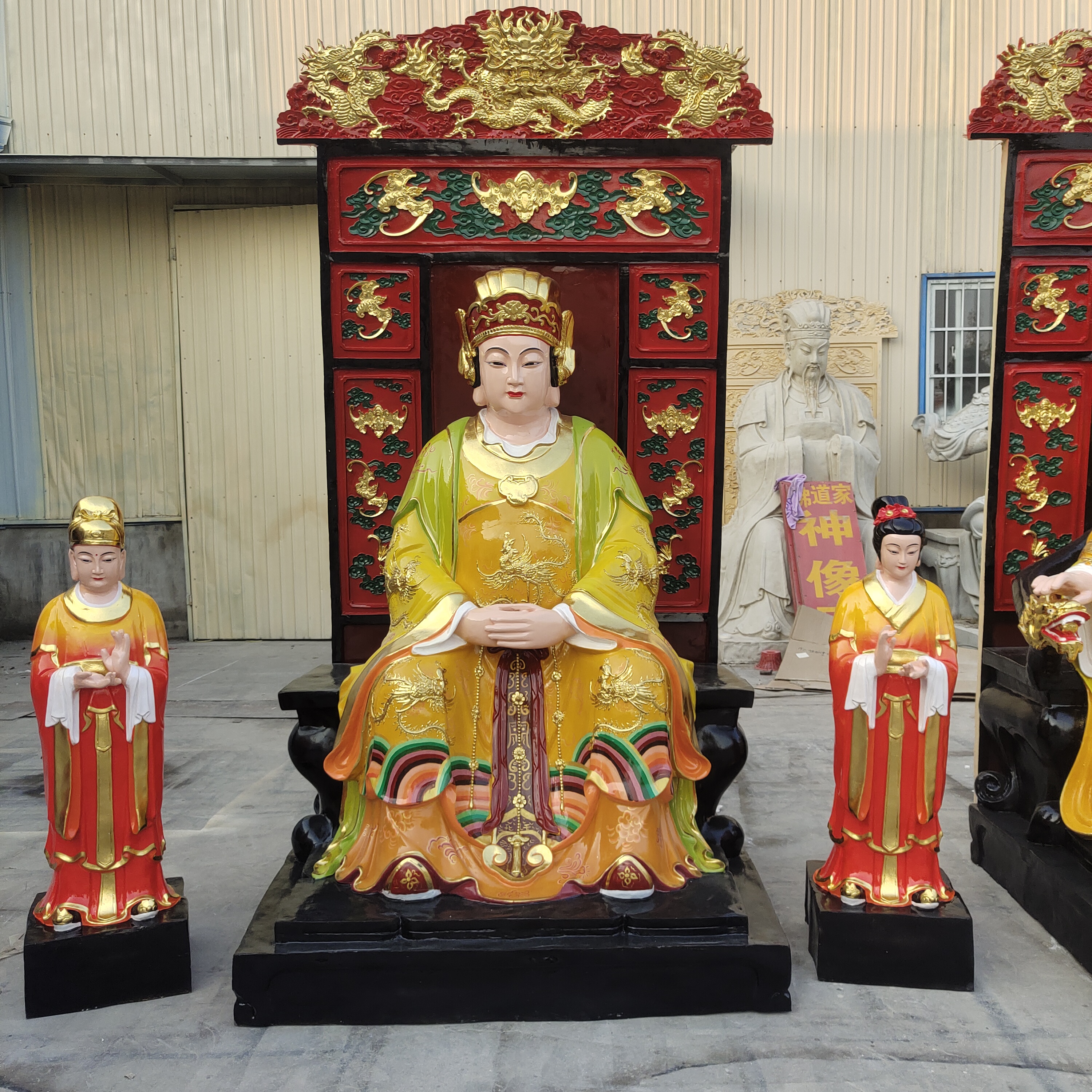 供应玉皇大帝坐九龙椅像神像 玉帝带背光2.8米 手工彩绘玻璃钢材质佛像摆件