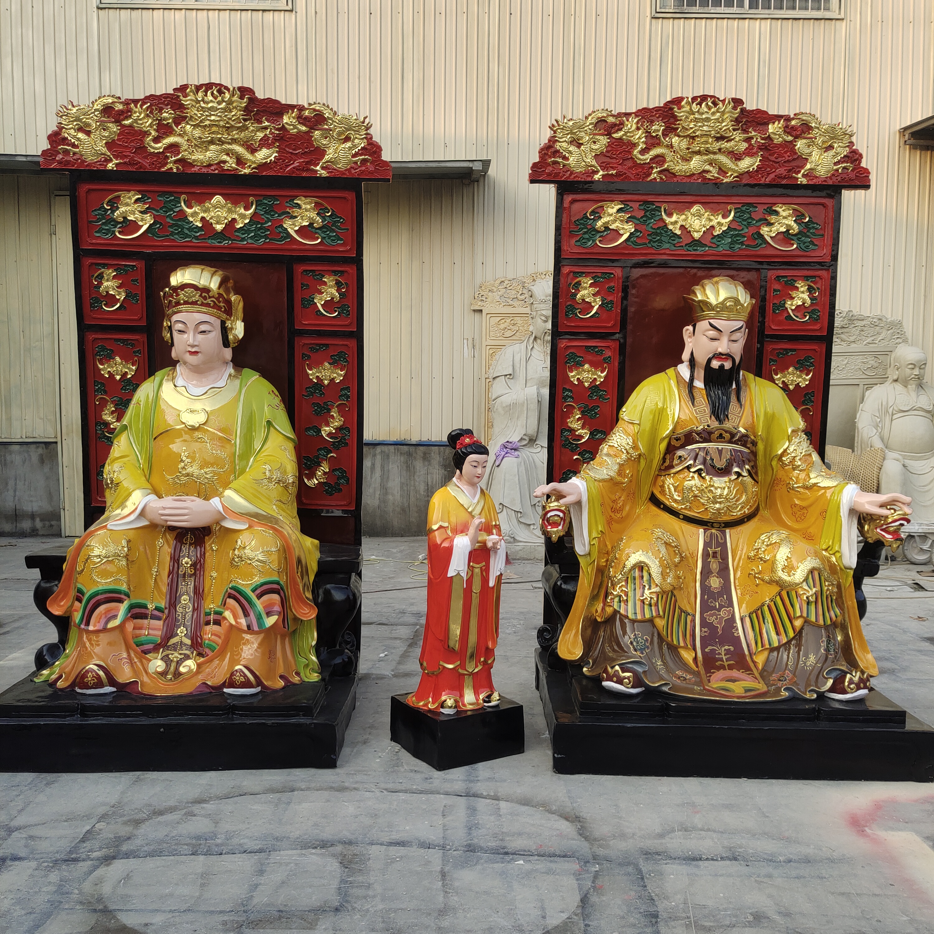 王母娘娘坐龙椅背光神像 2.83米玉帝天尊神像 贴金佛像雕塑摆件