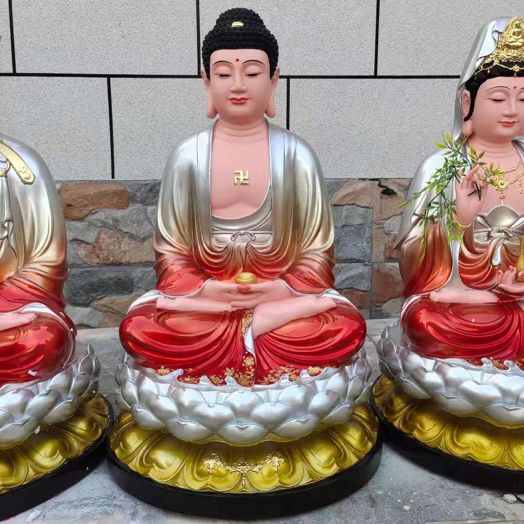 厂家定制 铜彩婆娑三圣佛像 地藏菩萨佛像 观音大士雕塑厂家价格