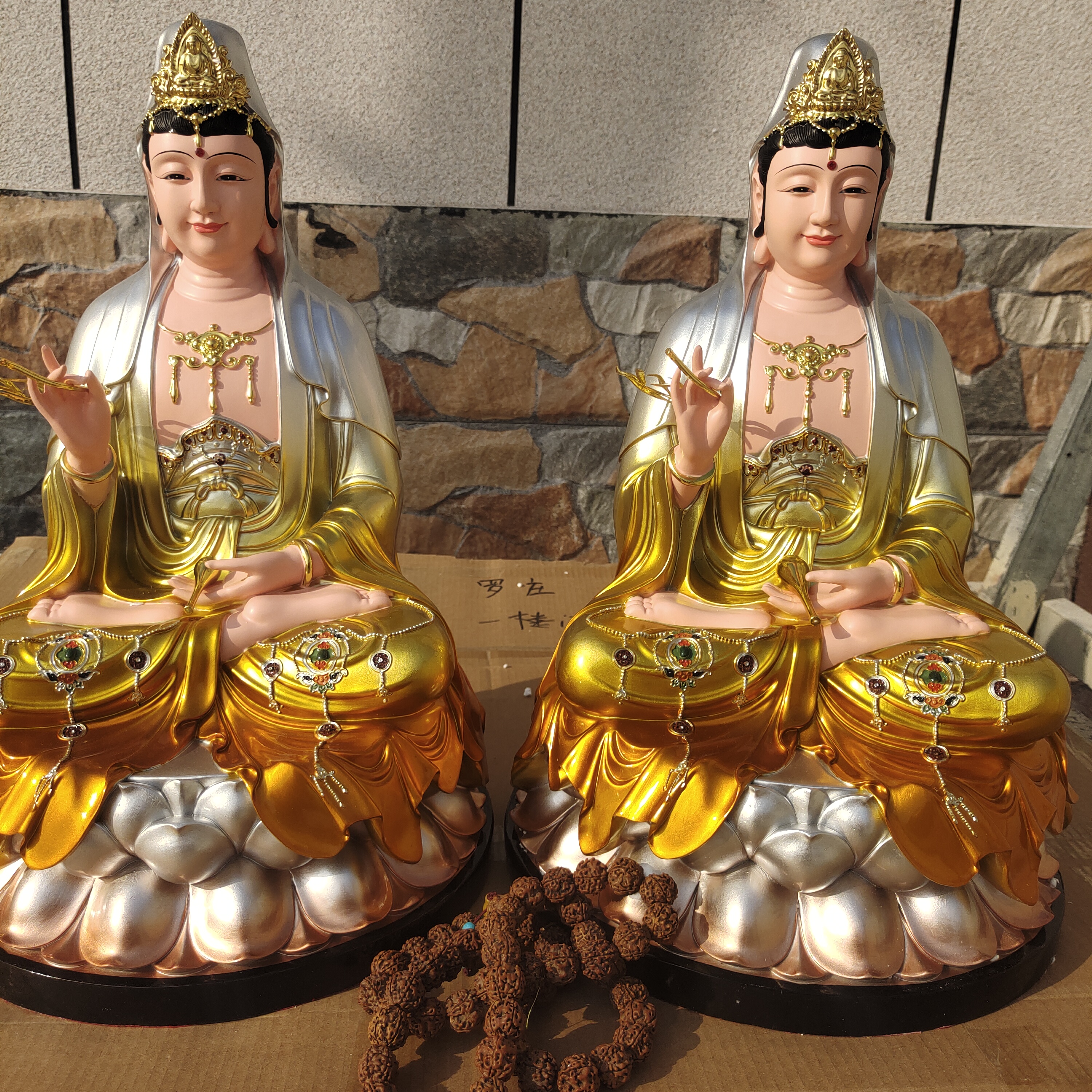 玻璃钢敦煌彩观音神像 家用佛堂供奉观音菩萨佛像雕塑