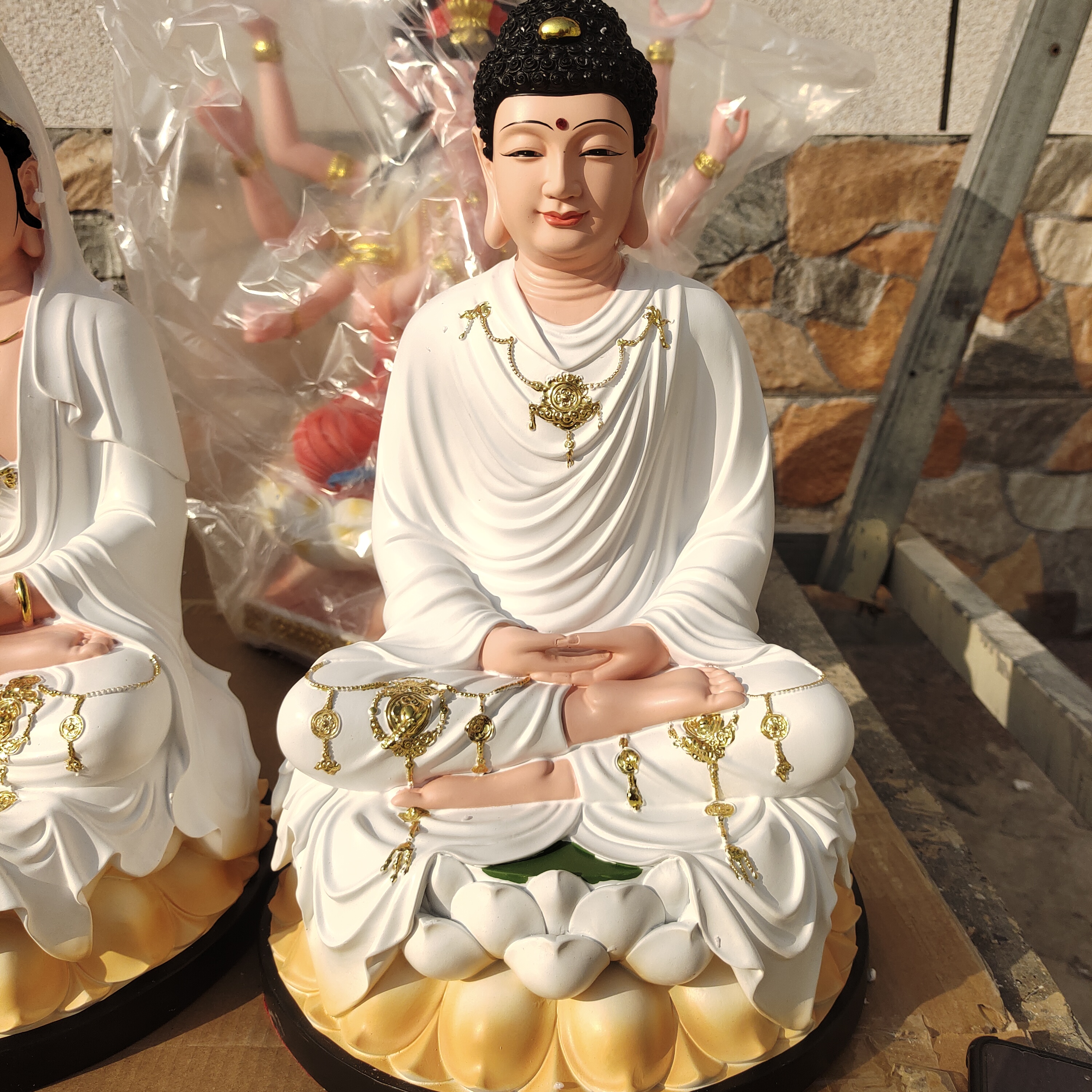 大日如来佛祖神像 汉白玉坐像弥勒欢喜佛像 白衣观音家用佛堂供奉神像雕塑摆件