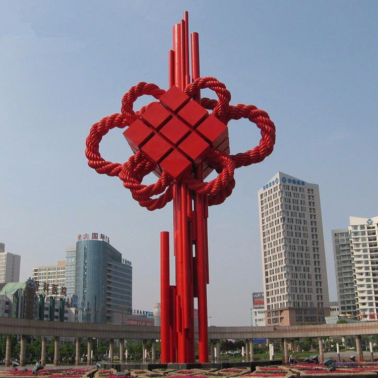 不锈钢中国结雕塑定制,大型景观雕塑摆件