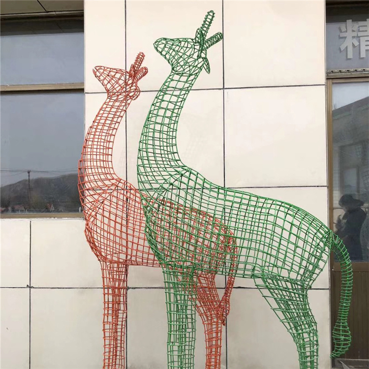 不锈钢丝编织长颈鹿雕塑，不锈钢镂空长颈鹿雕塑厂家