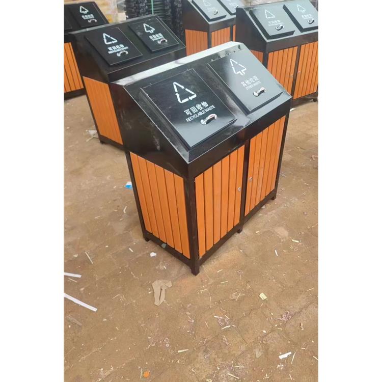 美化环境耐用型垃圾箱垃圾桶 塑木条镶嵌的钢木垃圾箱 垃圾箱