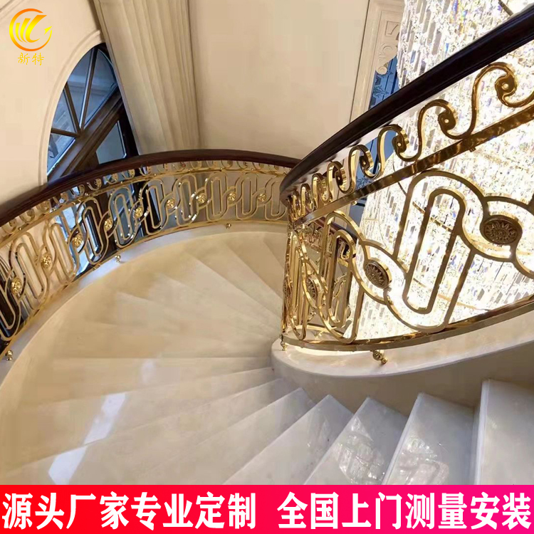 铜雕花艺术楼梯扶手 金色铜楼梯看看它的奢华气息