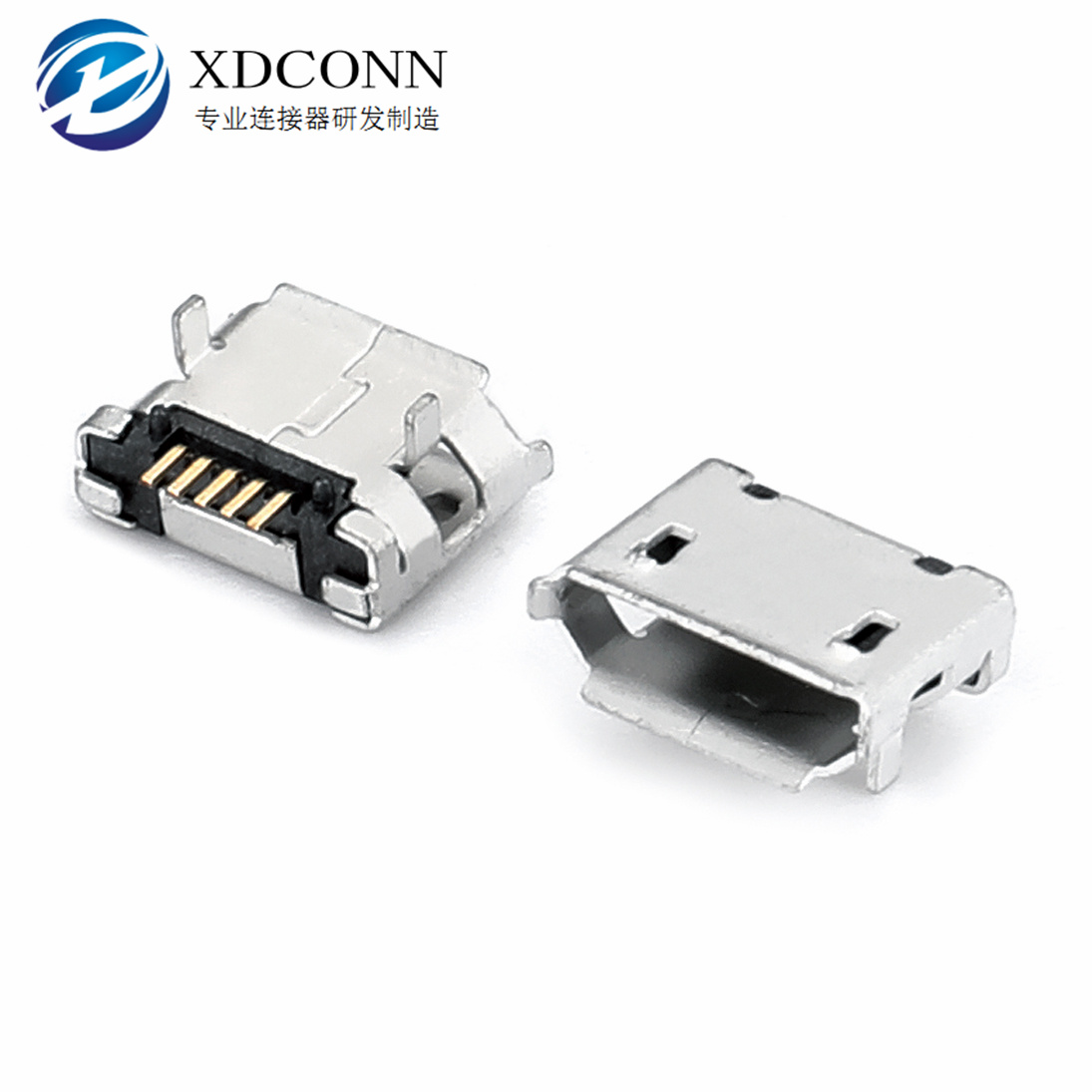 USB母座立贴MICRO5P180度立式贴片直边
