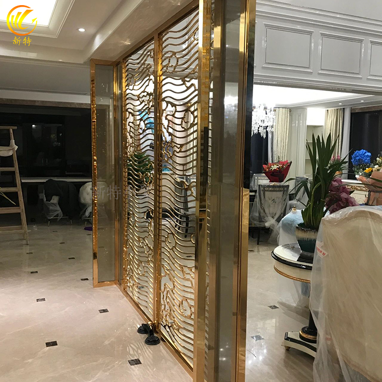 蚌埠 定做黄古铜铝板镂空屏风 简约玄关时尚装饰