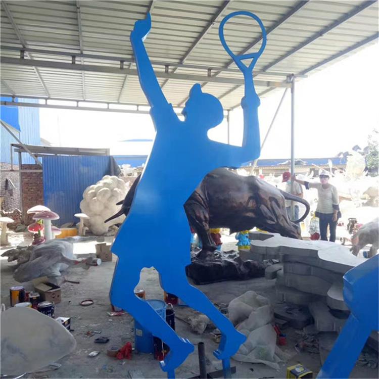 不锈钢打羽毛球人物雕塑，剪影体育运动员雕塑