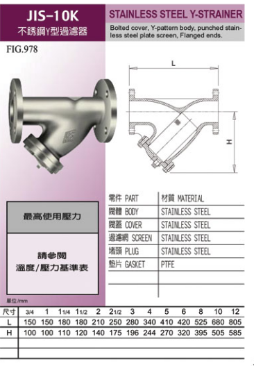 东光不锈钢法兰Y型过滤器FIG978