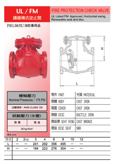 东光铸铁横式逆止阀FIG065U
