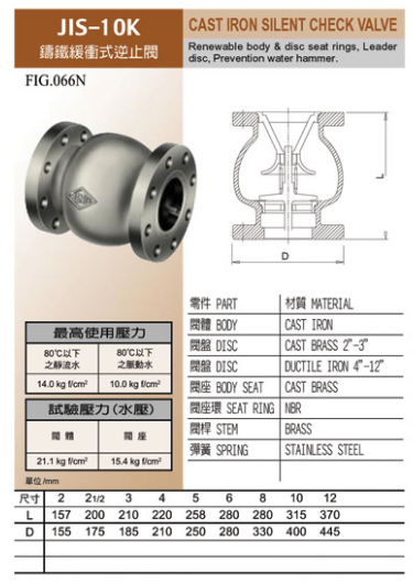 东光铸铁缓衡式逆止阀FIG066N
