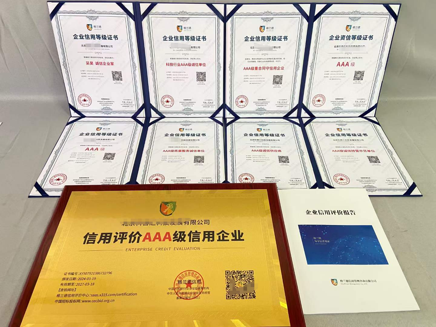 AAA企业信用等级证书