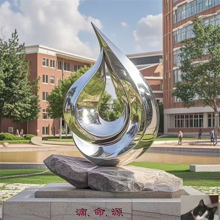 户外不锈钢镜面水滴雕塑 抽象水花雕塑制作