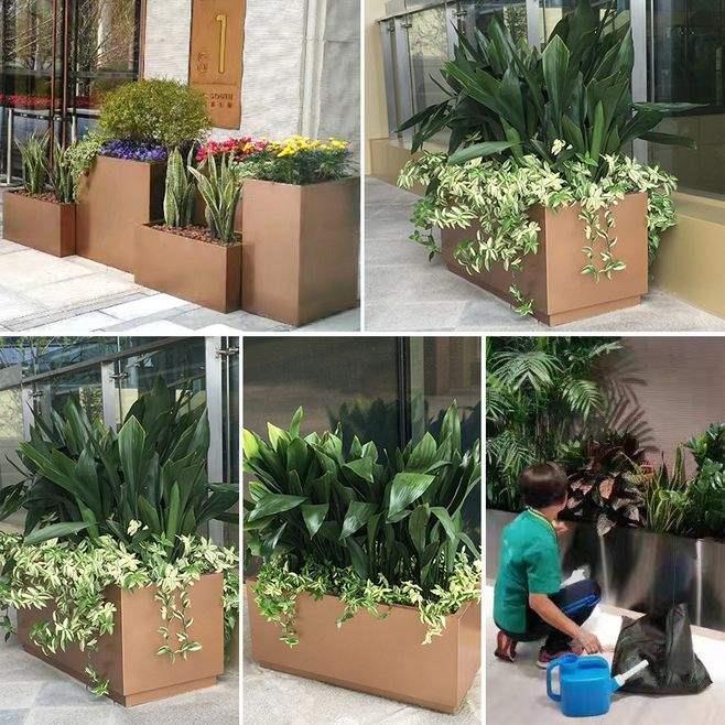 玫瑰金钛金拉丝花盆酒店餐厅组合花箱厂家 室外种植花钵花池组合式不锈钢花盆